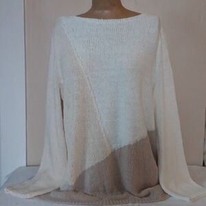 J. Jill Beautiful Cream and Tan Diagonal Lite Weight Soft Cotton Spring Sweater
